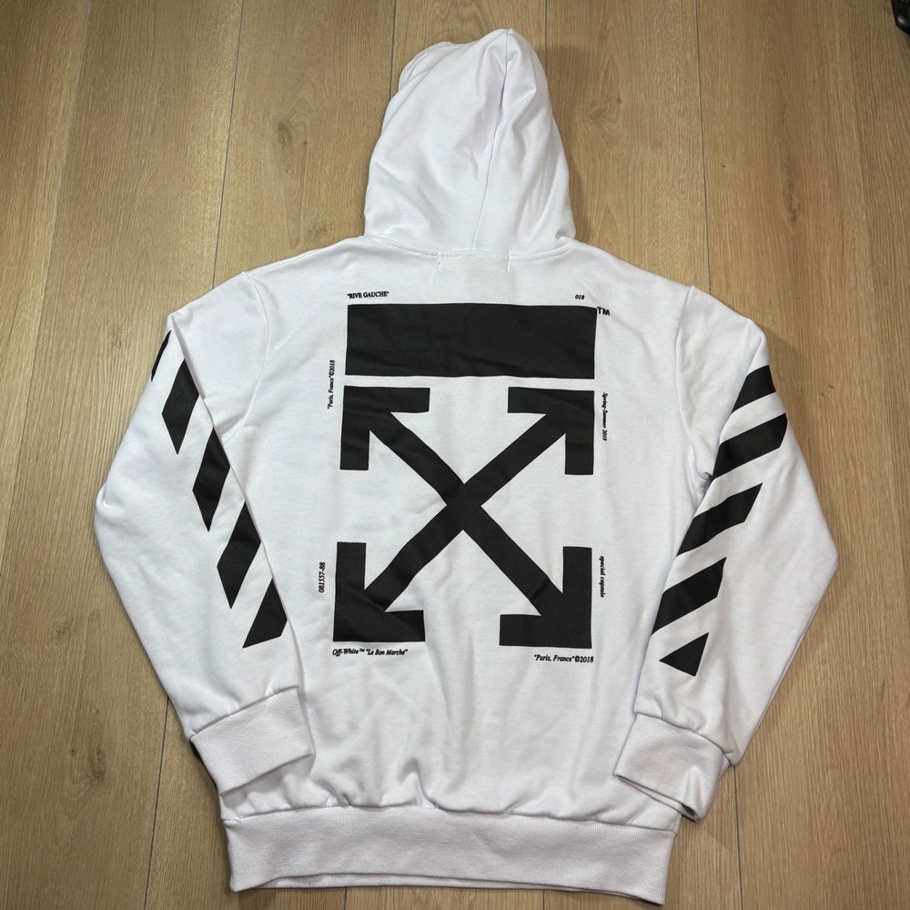 Off-White c/o Virgil Abloh Rive Gauche Arrow Hoodie White Black Mens Large - Picture 6 of 9